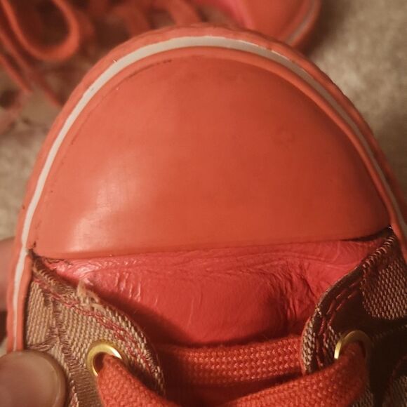 Coach "Franca" Brown Jacquard Signature w/ Pink Accents Hi Top Sneakers Size 9 - Picture 8 of 14